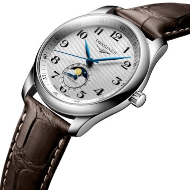 Montre Longines Master Collection automatique cadran argenté phases de lune bracelet cuir brun 40 mm L2.909.4.78.3