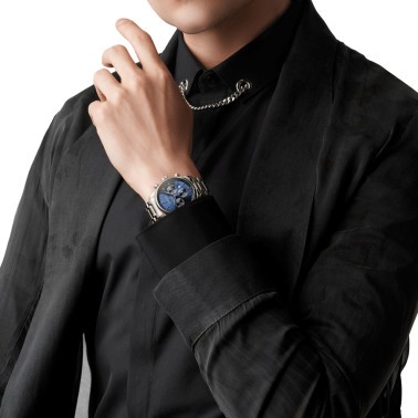 Longines Master Collection automatic chronograph watch blue dial steel bracelet 44 mm