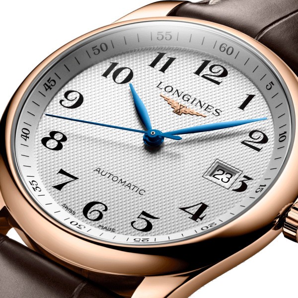 Montre Longines Master Collection automatique or rose cadran argenté bracelet cuir brun 40 mm