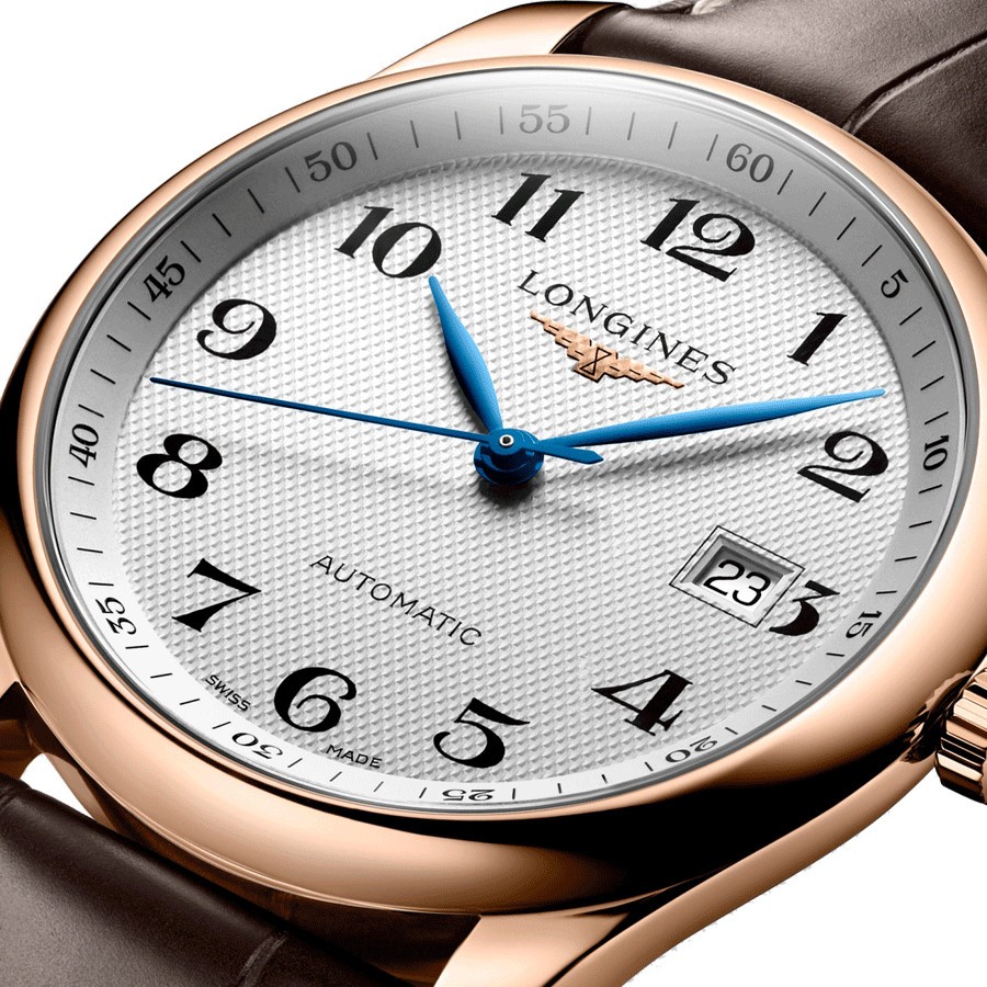 Montre Longines Master Collection automatique or rose cadran argenté bracelet cuir brun 40 mm
