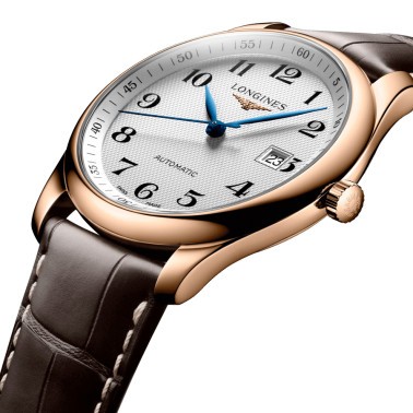 Montre Longines Master Collection automatique or rose cadran argenté bracelet cuir brun 40 mm