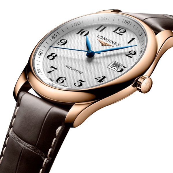 Montre Longines Master Collection automatique or rose cadran argenté bracelet cuir brun 40 mm