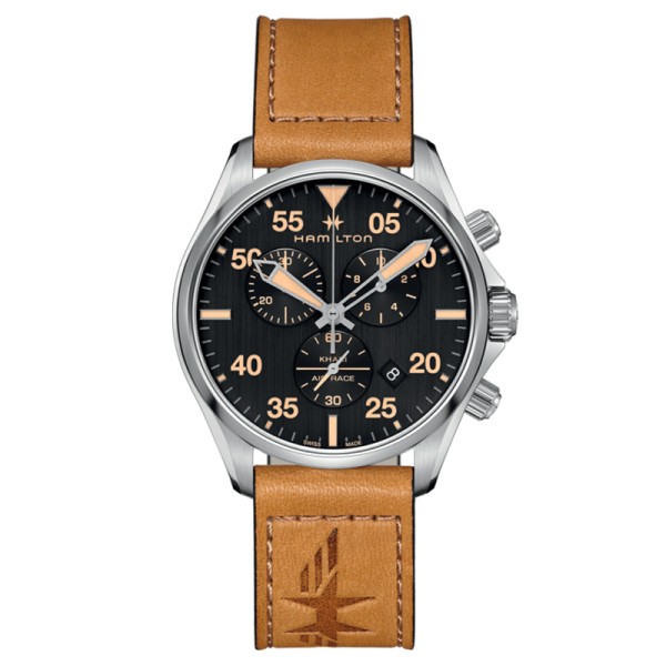 Montre Hamilton Khaki Aviation Pilot cadran noir bracelet cuir désert 44 mm - SOLDAT PL