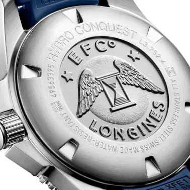 Montre Longines Hydroconquest automatique acier bracelet caoutchouc bleu 43 mm L3.782.4.96.9