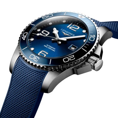 Montre Longines Hydroconquest automatique acier bracelet caoutchouc bleu 43 mm L3.782.4.96.9