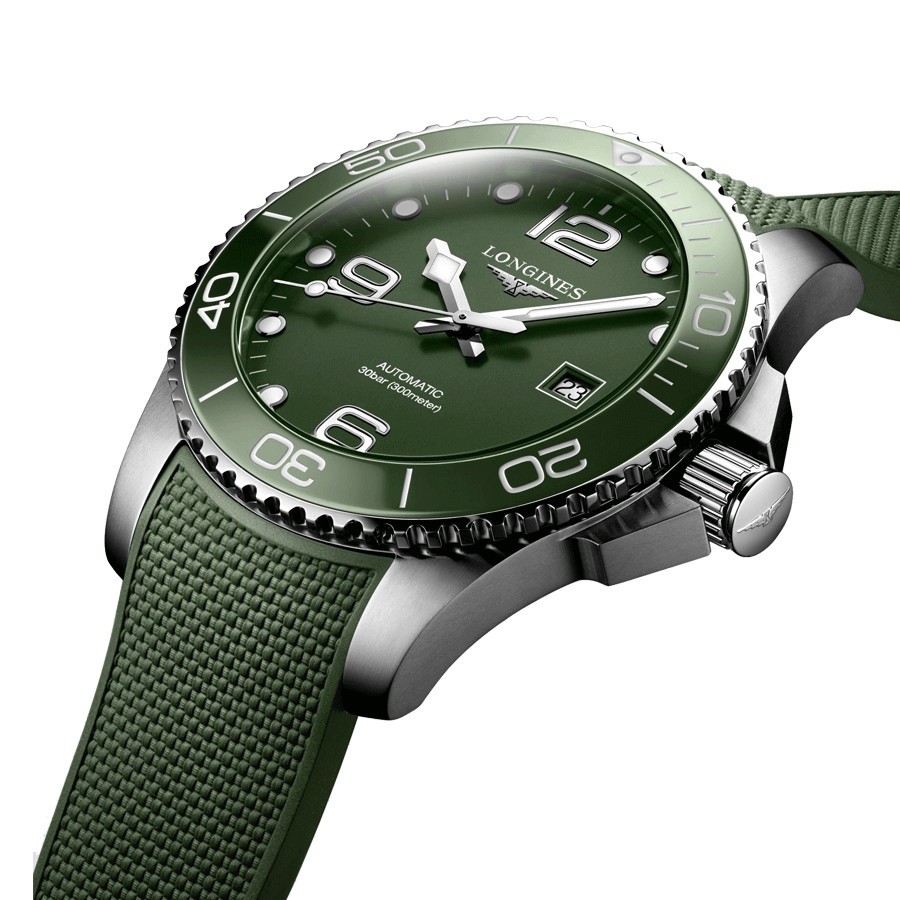 Montre Longines HydroConquest automatique cadran vert bracelet caoutchouc vert 43 mm L3.782.4.06.9