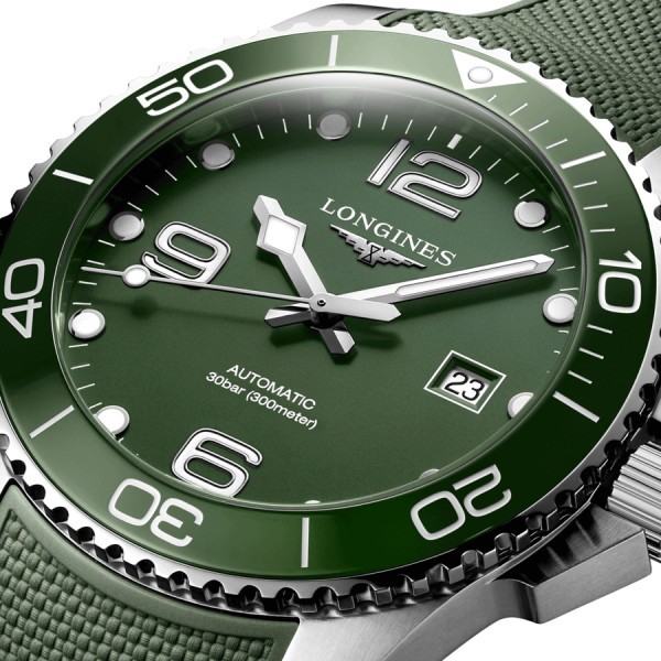 Montre Longines HydroConquest automatique cadran vert bracelet caoutchouc vert 43 mm L3.782.4.06.9