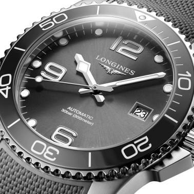 Montre Longines HydroConquest automatique cadran gris bracelet caoutchouc gris 41 mm L3.781.4.76.9
