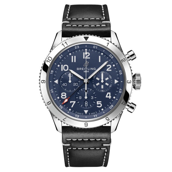 Montre Breitling Super AVI Chronograph GMT Corsair automatique cadran bleu bracelet cuir noir 46 mm AB04451A1C1X1