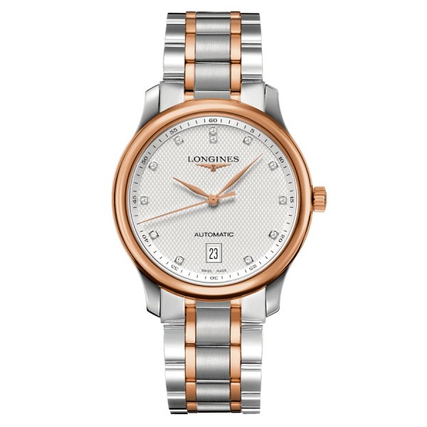 Longines Master Collection automatic watch with diamond markers silver dial steel and pink gold bracelet 38.5 mm