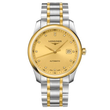 Montre Longines Master Collection automatique index diamants cadran doré bracelet acier et or jaune 40 mm