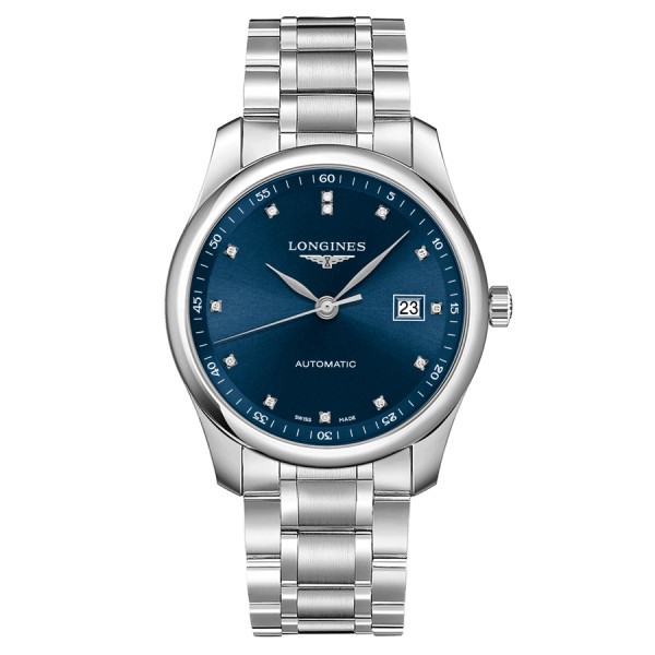 Montre Longines Master Collection automatique index diamants cadran bleu bracelet acier 40 mm