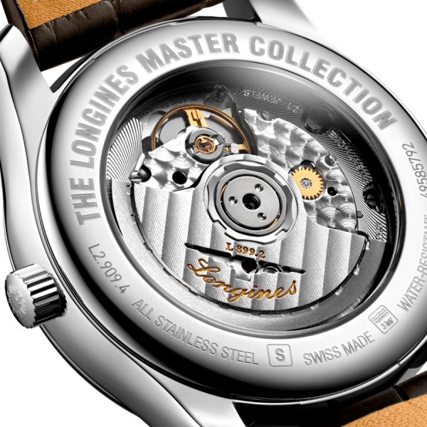 Montre Longines Master Collection automatique index diamants cadran argenté bracelet cuir brun 40 mm