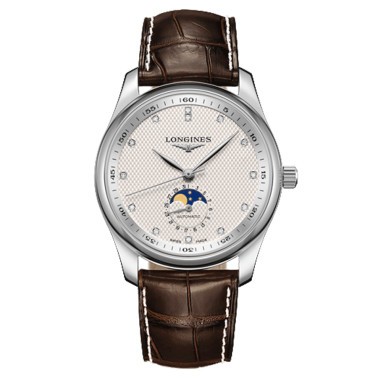 Montre Longines Master Collection automatique index diamants cadran argenté bracelet cuir brun 40 mm