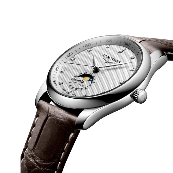 Montre Longines Master Collection automatique index diamants cadran argenté bracelet cuir brun 40 mm