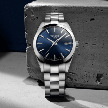 Montre Tissot T-Classic Gentleman quartz cadran bleu bracelet acier 40 mm T127.410.11.041.00