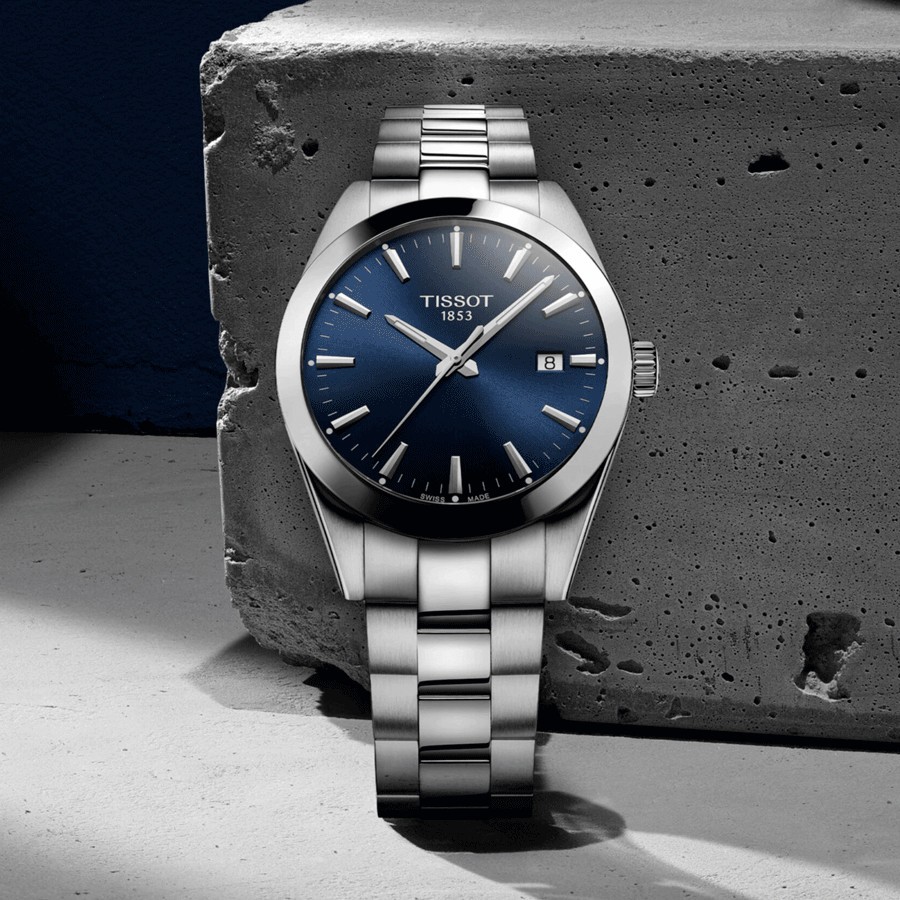 Tissot T-Classic Gentleman quartz watch blue dial steel bracelet 40 mm