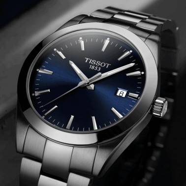 Tissot T-Classic Gentleman quartz watch blue dial steel bracelet 40 mm