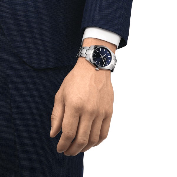 Tissot T-Classic Gentleman quartz watch blue dial steel bracelet 40 mm