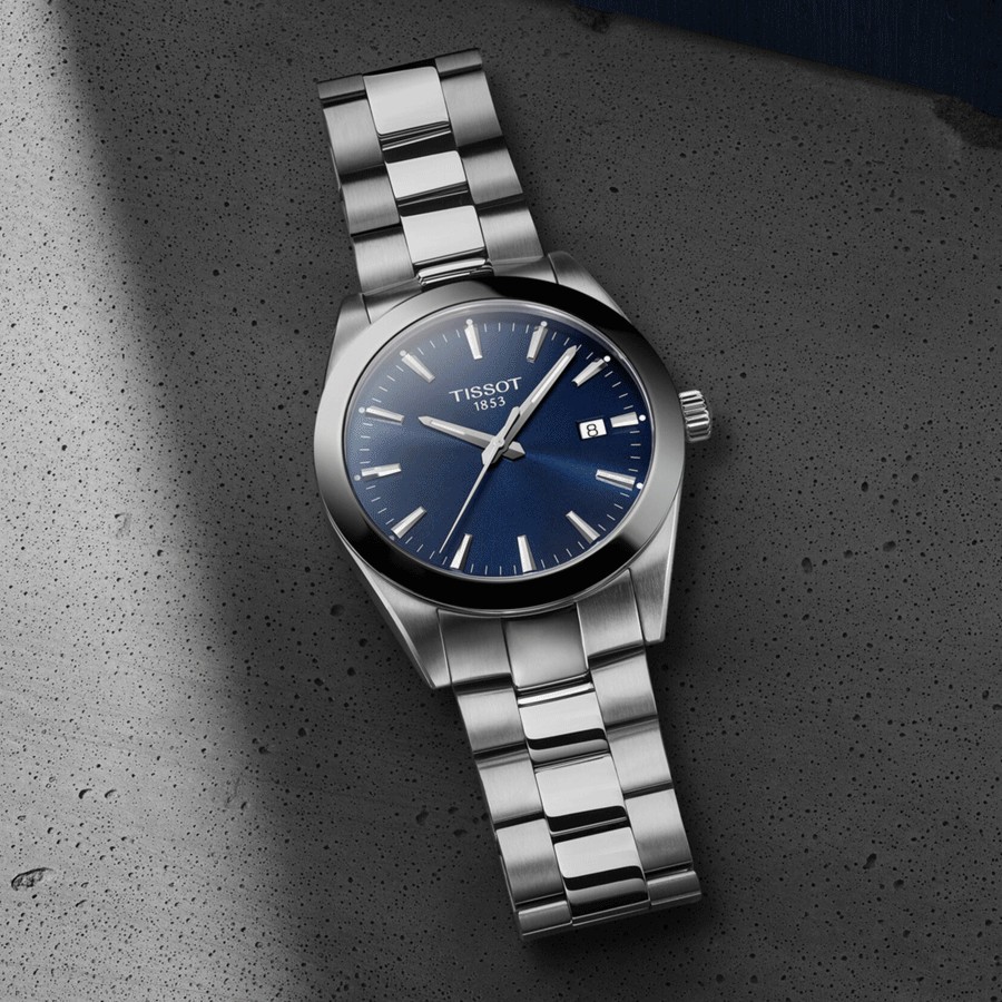 Tissot T-Classic Gentleman quartz watch blue dial steel bracelet 40 mm