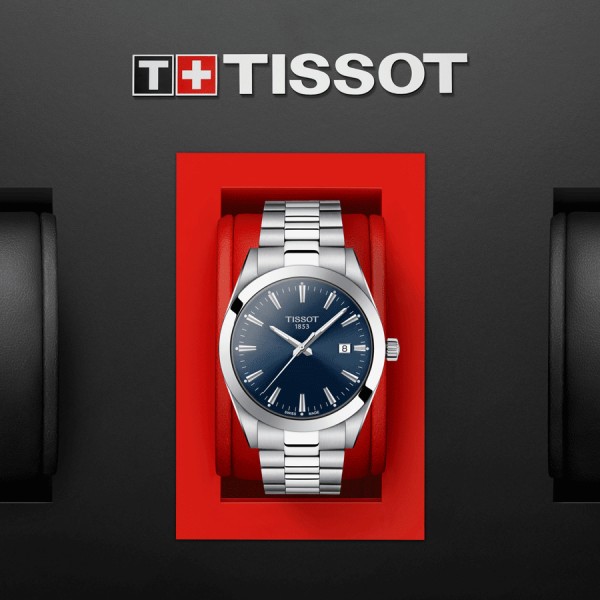 Tissot T-Classic Gentleman quartz watch blue dial steel bracelet 40 mm
