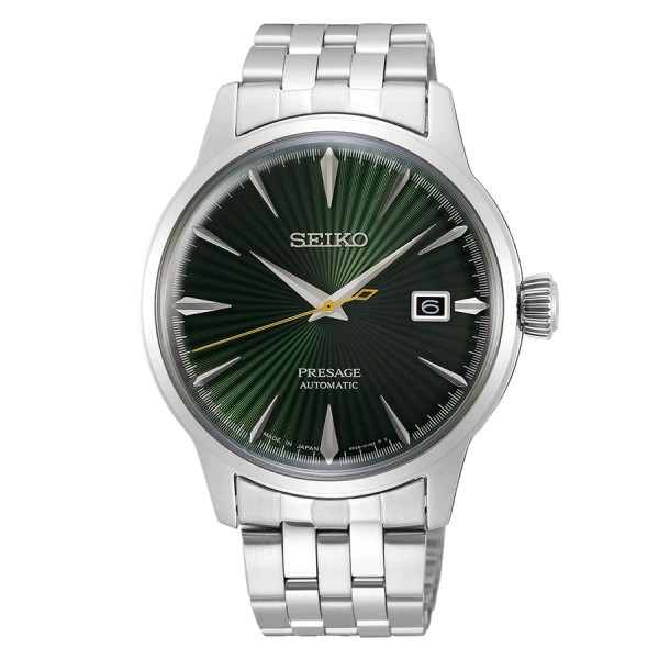 Montre Seiko Presage Cocktail Mockingbird automatique cadran vert bracelet acier 40,5 mm