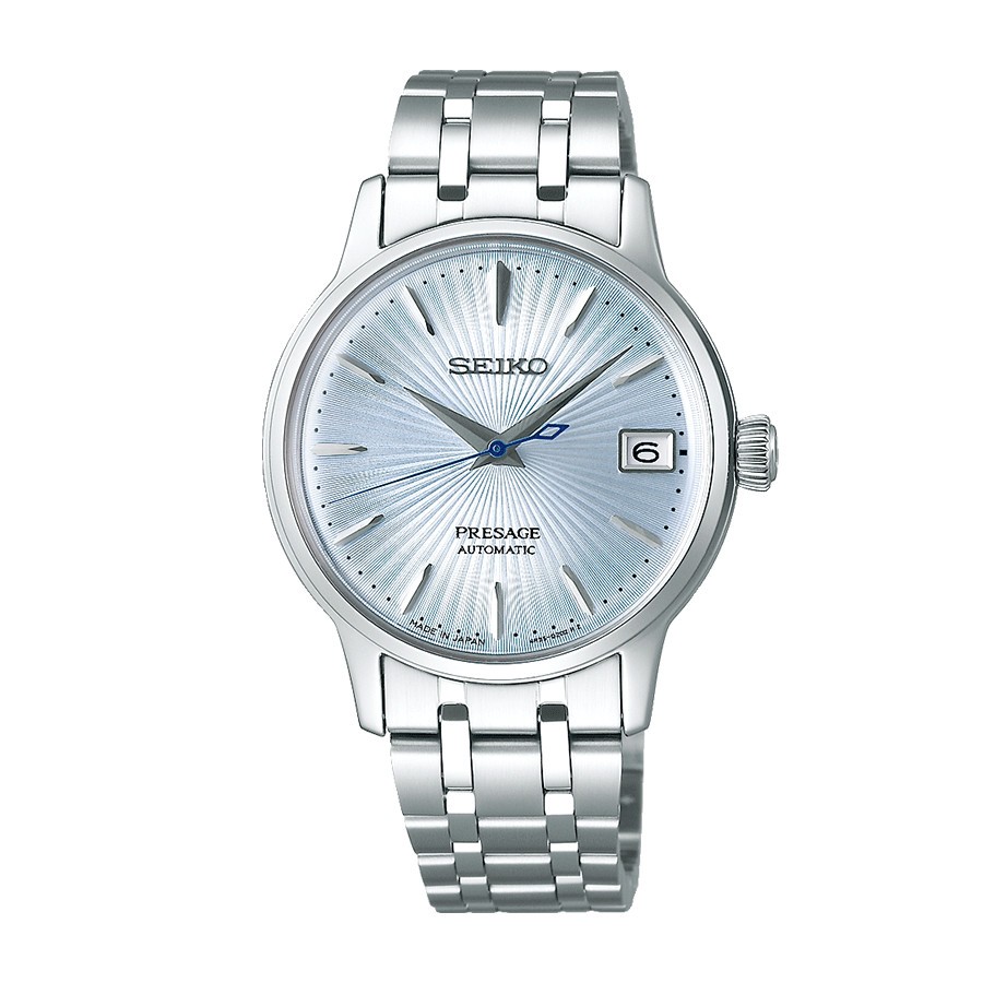 Montre Seiko Presage Cocktail Skydiving automatique cadran bleu bracelet acier 33,8 mm