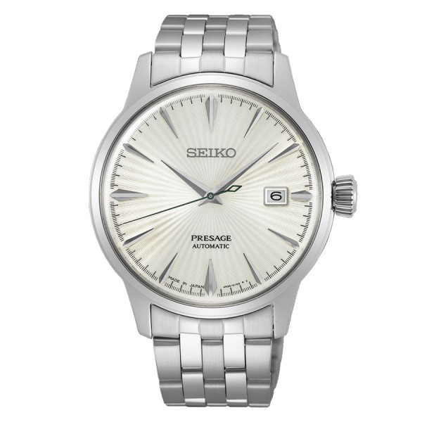 Montre Seiko Presage Cocktail Martini automatique cadran argent bracelet acier 40,5 mm