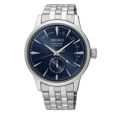 Montre Seiko Presage Cocktail Blue Moon automatique cadran bleu bracelet acier 40,5 mm