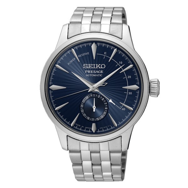 Montre Seiko Presage Cocktail Blue Moon automatique cadran bleu bracelet acier 40,5 mm