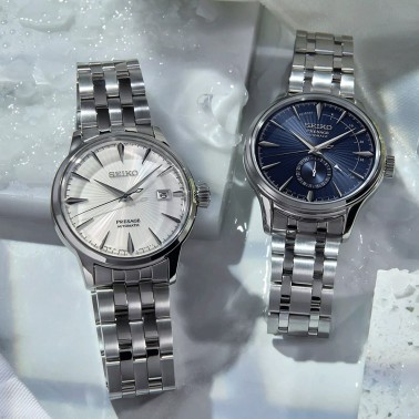 Montre Seiko Presage Cocktail Blue Moon automatique cadran bleu bracelet acier 40,5 mm