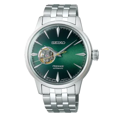 Montre Seiko Presage Cocktail Grasshopper automatique cadran vert bracelet acier 40,5 mm