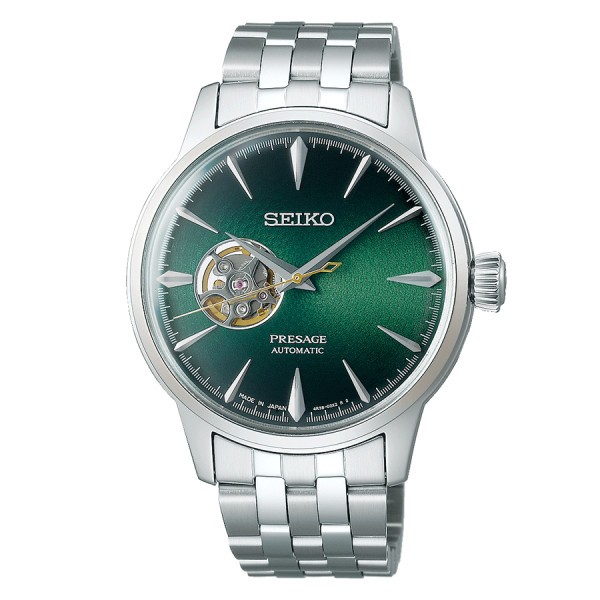 Montre Seiko Presage Cocktail Grasshopper automatique cadran vert bracelet acier 40,5 mm