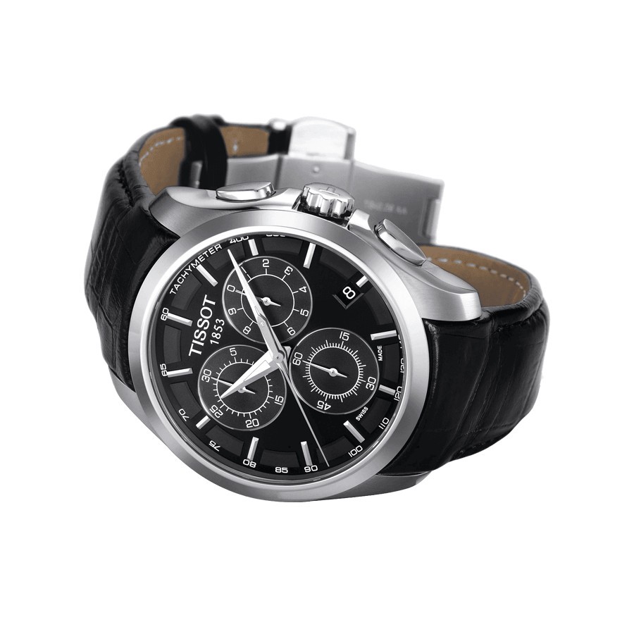Montre Tissot T-Classic Couturier quartz chronographe cadran noir bracelet cuir noir 41 mm T035.617.16.051.00