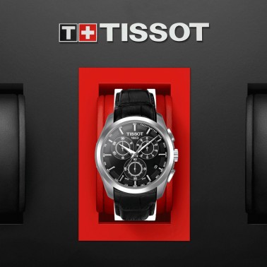 Montre Tissot T-Classic Couturier quartz chronographe cadran noir bracelet cuir noir 41 mm T035.617.16.051.00