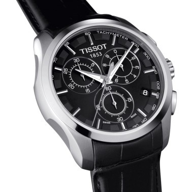 Montre Tissot T-Classic Couturier quartz chronographe cadran noir bracelet cuir noir 41 mm T035.617.16.051.00