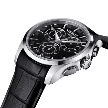 Montre Tissot T-Classic Couturier quartz chronographe cadran noir bracelet cuir noir 41 mm T035.617.16.051.00