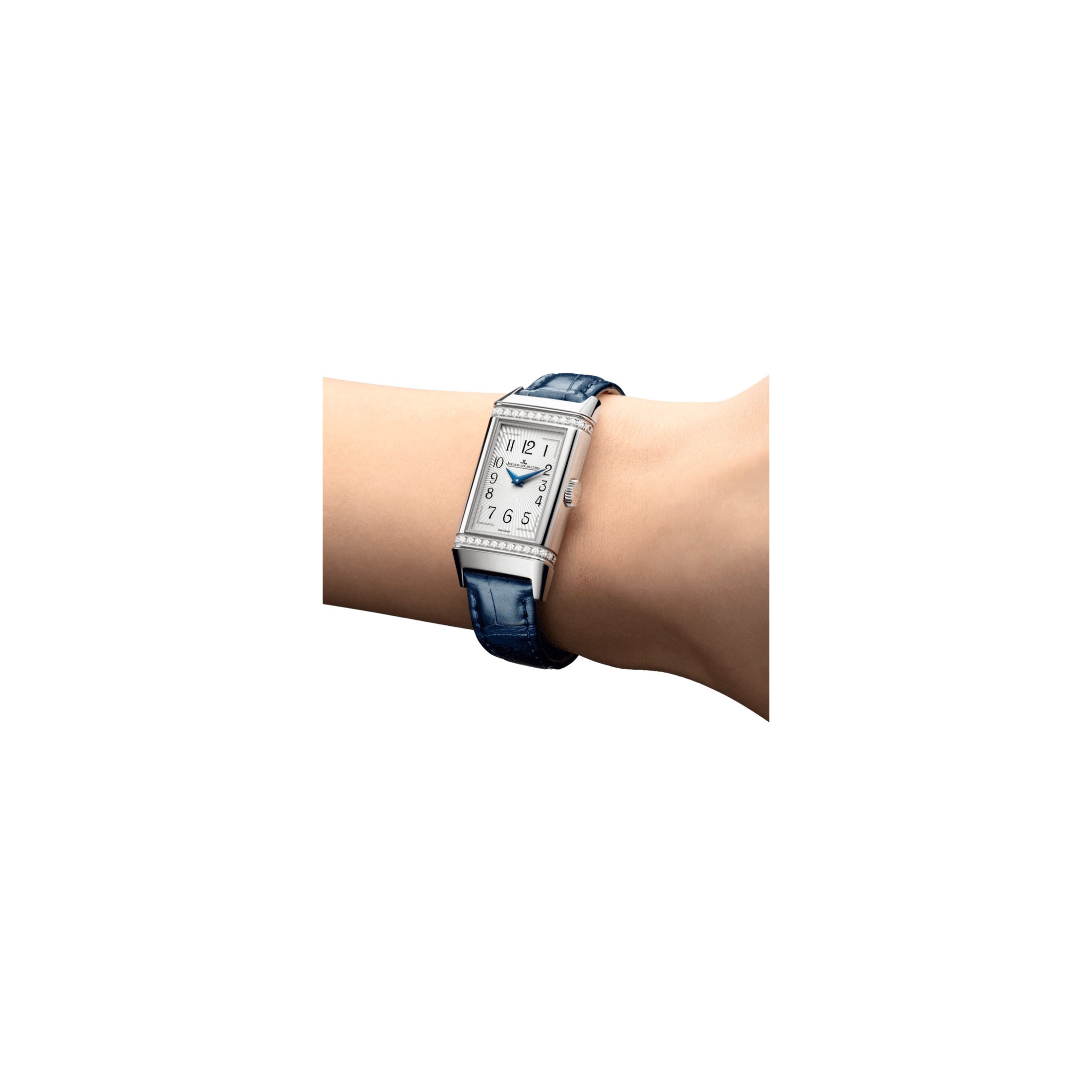 Jaeger LeCoultre Reverso One Duetto watch silver dial blue strap