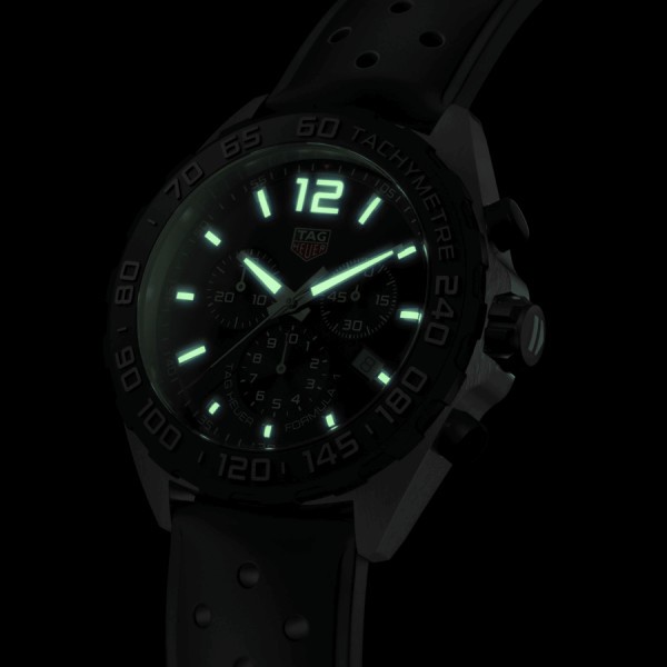 TAG Heuer Formula 1 quartz watch black dial black steel bezel black perforated rubber strap 43 mm