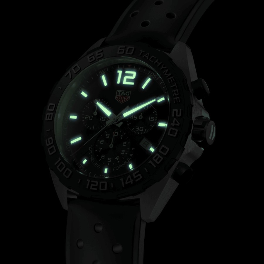 TAG Heuer Formula 1 quartz watch black dial black steel bezel black perforated rubber strap 43 mm