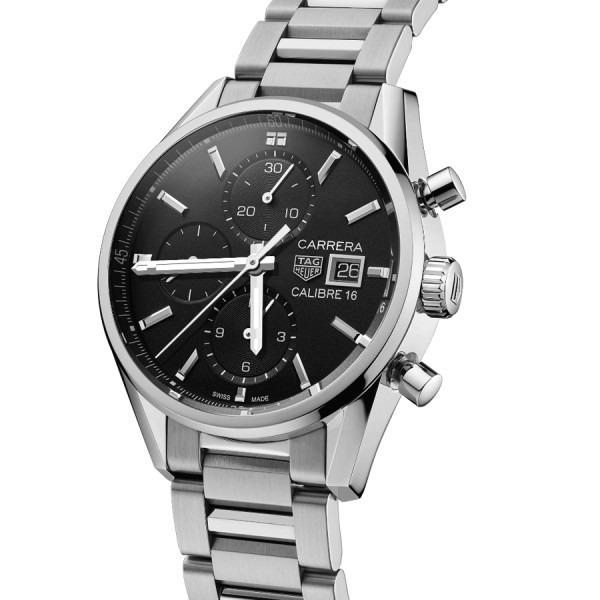 Montre TAG Heuer Carrera Calibre 16 cadran noir bracelet acier 41 mm