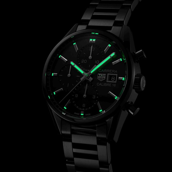 Montre TAG Heuer Carrera Calibre 16 cadran noir bracelet acier 41 mm