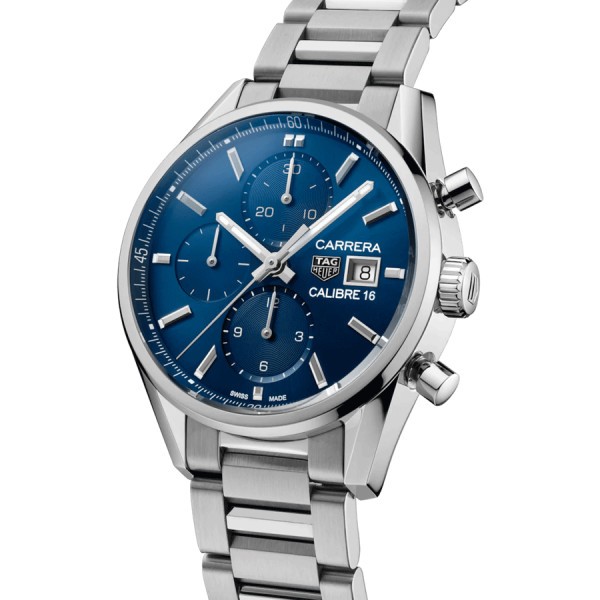 Montre TAG Heuer Carrera Calibre 16 cadran bleu bracelet acier 41 mm