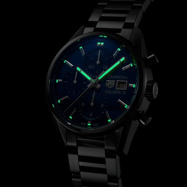 Montre TAG Heuer Carrera Calibre 16 cadran bleu bracelet acier 41 mm