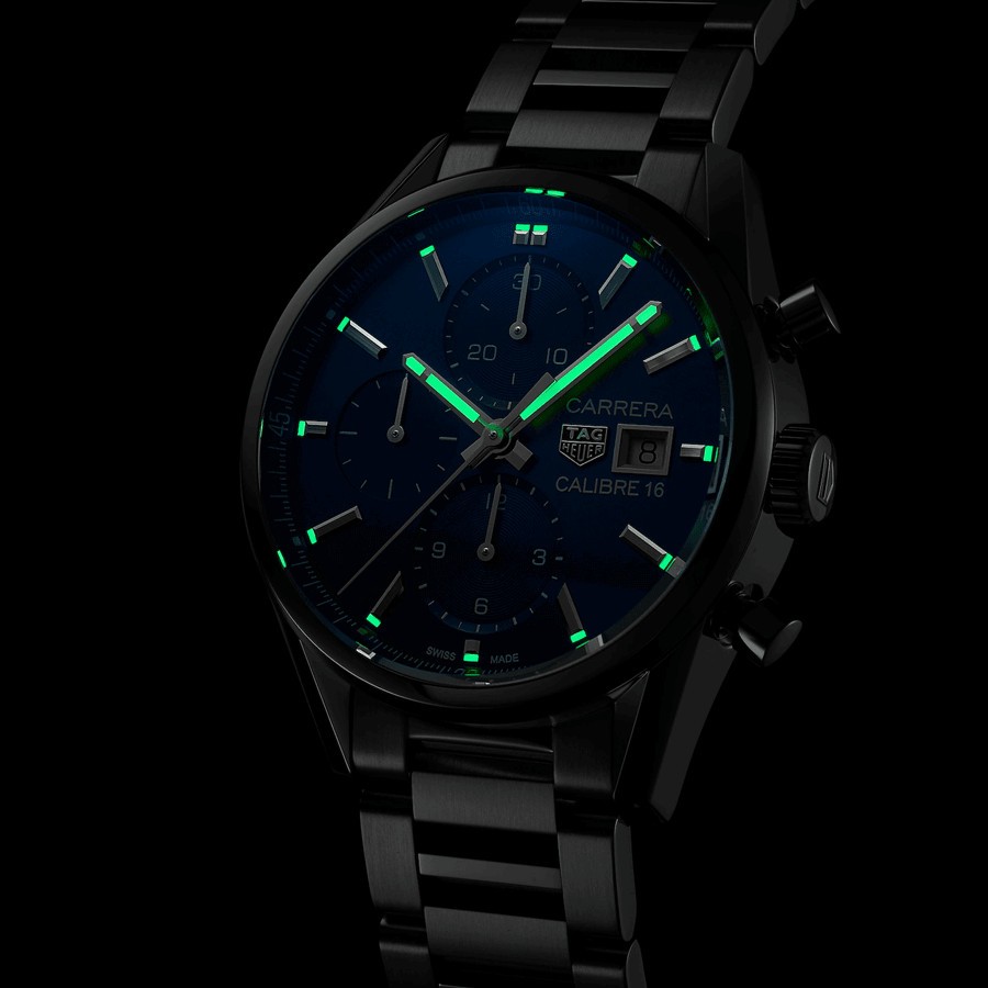 Montre TAG Heuer Carrera Calibre 16 cadran bleu bracelet acier 41 mm