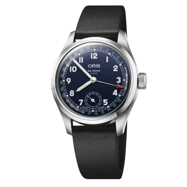 Montre Oris Big Crown Pointer Date Calibre 403 cadran bleu bracelet cuir noir 38 mm