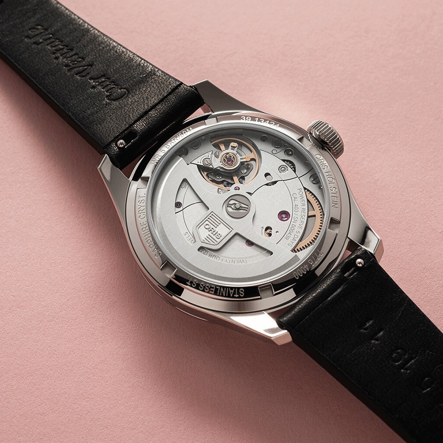 Montre Oris Big Crown Pointer Date Calibre 403 cadran bleu bracelet cuir noir 38 mm