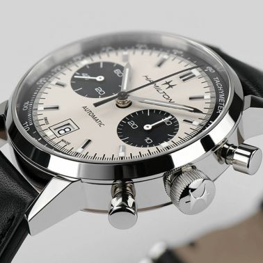 Montre Hamilton American Classic Intra-Matic cadran blanc bracelet cuir noir 40 mm H38416711