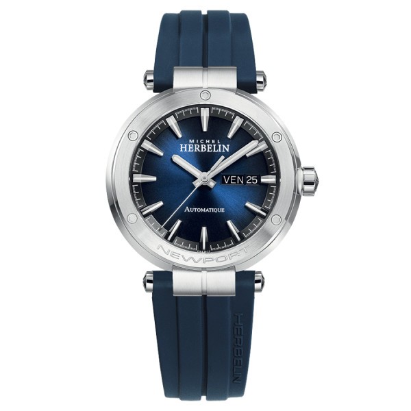 Michel Herbelin Newport automatic watch blue dial blue rubber strap 42 mm