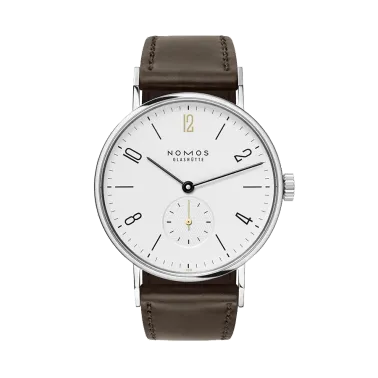 Montre Nomos Tangente Edition Limitée Centenaire Lepage mécanique cadran blanc bracelet cuir marron 35 mm